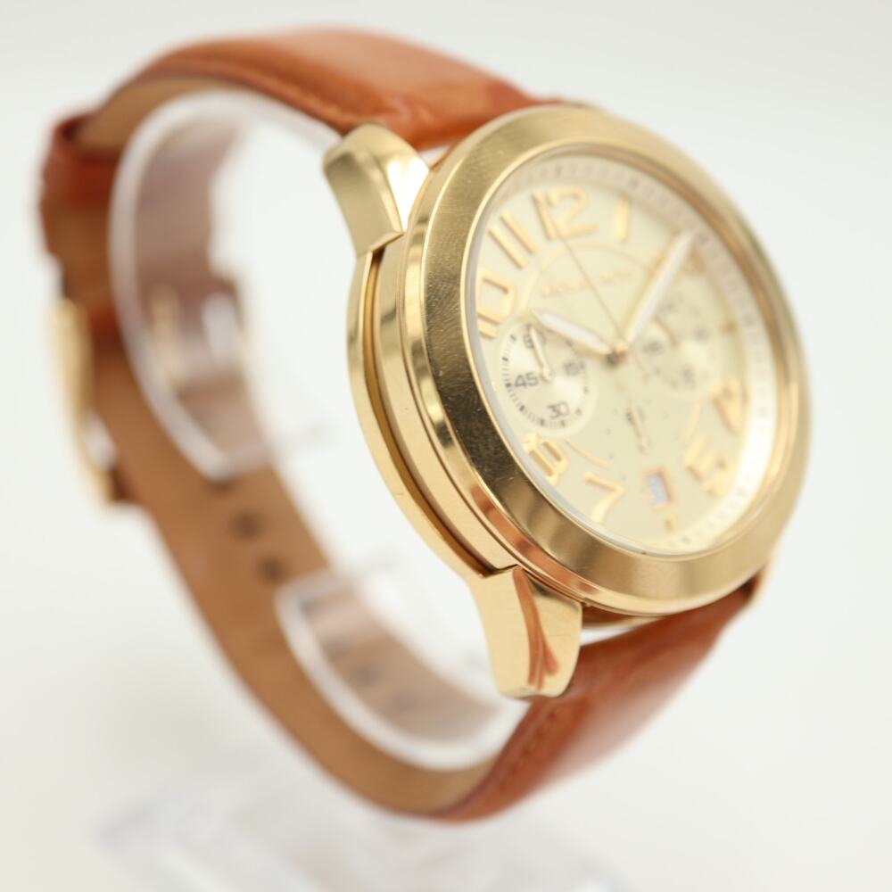 Michael Kors Mercer Gold Tone 42mm Chronograph Watch Leather MK2251 New Battery - Picture 6 of 11